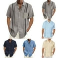 thumbnail image 4 of Hpapadks Mens Shirts Short Sleeve Striped Lapel Button Down Tops with Pocket Hawaii Holiday Beach Loose Dress Shirts for Men Grey XL, 4 of 4