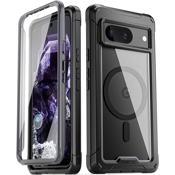Poetic Guardian MagPro Case Compatible with Pixel 8 5G 6.2 inch, [Compatible with MagSafe], Full Body Hybrid Shockproof Bumper Cover Case with Built-in Screen Protector, Black/Clear