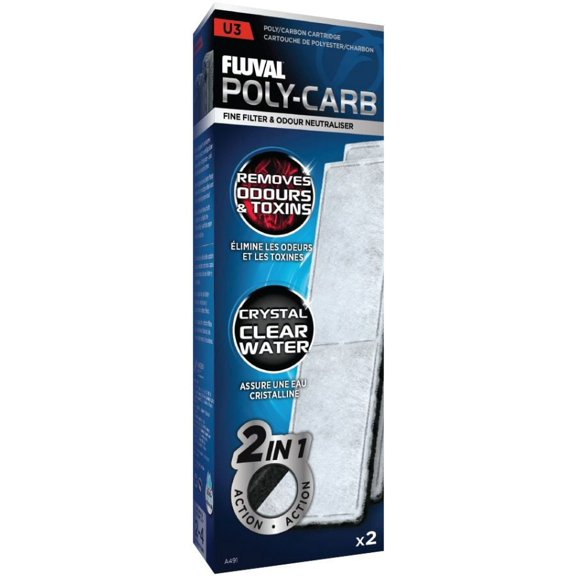 Fluval Underwater Filter Stage 2 Polyester/Carbon Cartridges [Aquarium, Filter Bio-Media] U3 Filter Cartridge (2 Pack)