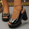 thumbnail image 2 of Rokment Womens Metallic High Heels Platform Dress Sandals for Ladies 2026 Summer Fashion Gold Leather Chunky Block Heeled Slingback Sandals Black Size 7, 2 of 7