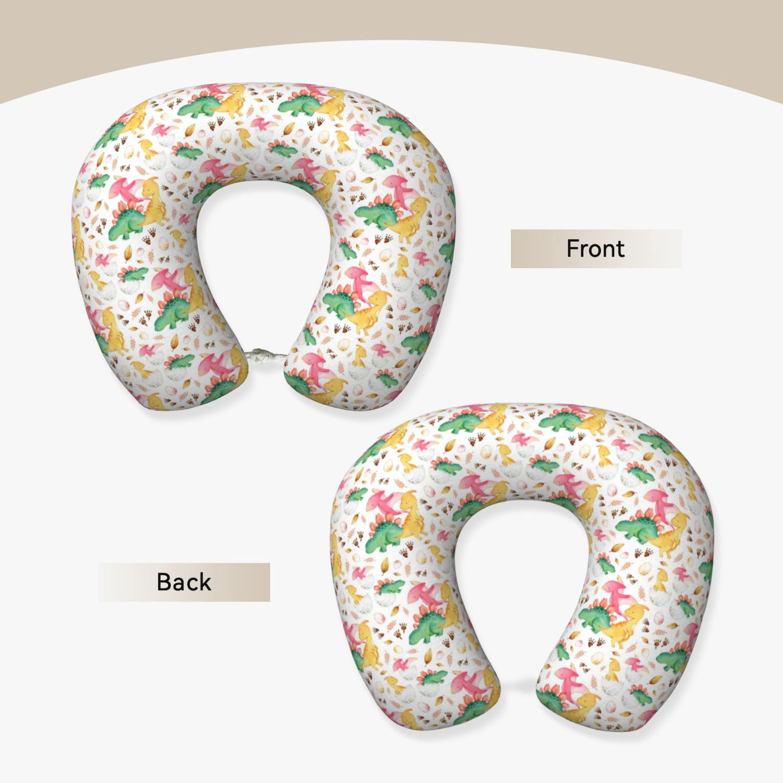 Xecao Cute Baby Dinosaurs Print Memory Foam Cervical Neck Pillow Versatile U-Shaped Pillows for Home,Office,Camping,Travelling,Soft Washable Cover
