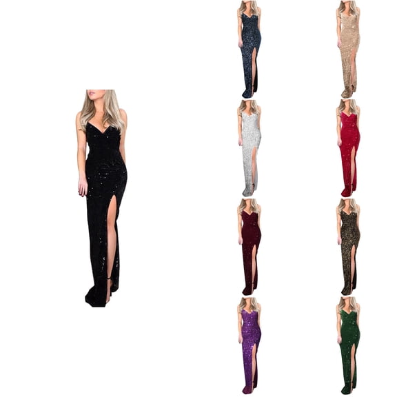 Antinious Ladies Summer Dress,Formal Party Dresses for Women,Wedding Guest Dresses for Women Split Camis Sleeveless V-Neck Formal Evening Dresses,Purple,S