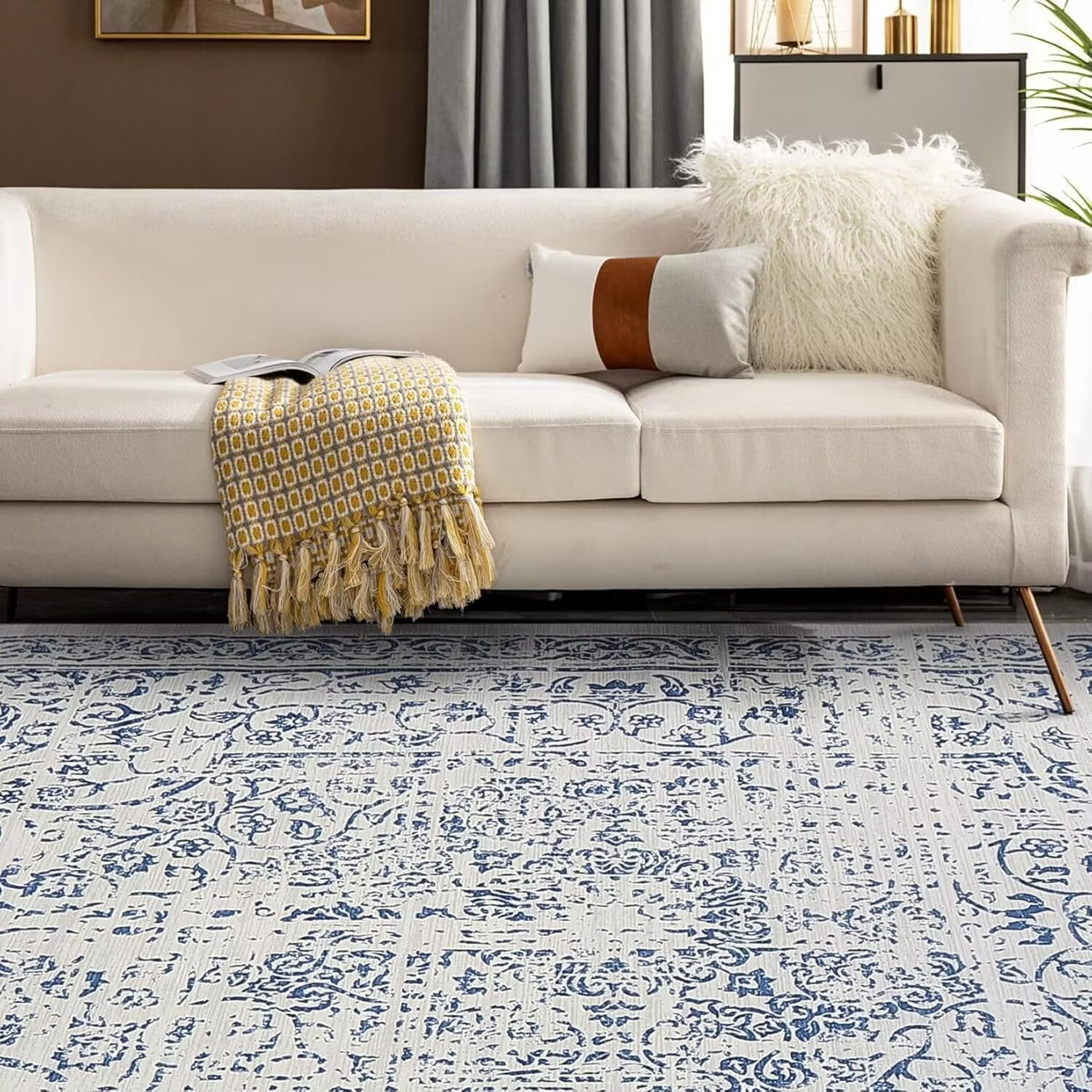 FairOnly 2'x6' Vintage Runner Rug Hallway Area Rugs for Kitchen Washable Non-Slip Blue Soft Rug for Bedroom