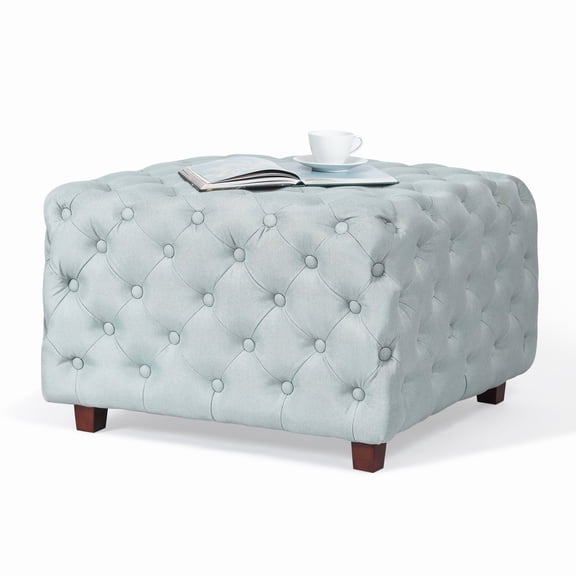 Homebeez Middle Century Upholstered Tufted Coffee Table with Padded Seat, Large Square Ottoman for Living Room Home Office