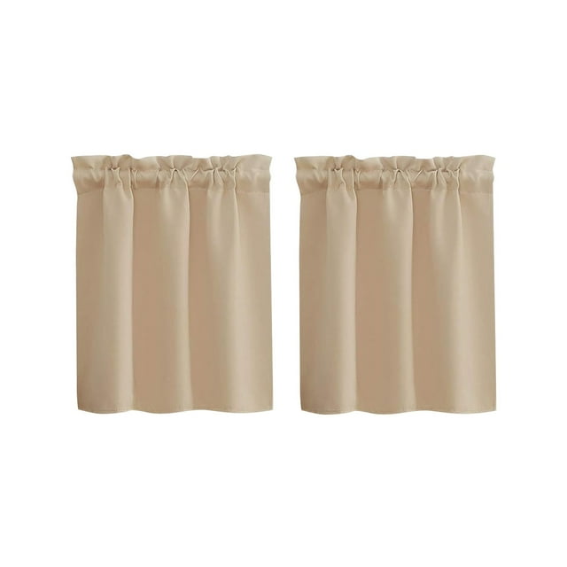 Short Curtain for Kitchen, Cafe Window Treatment, Rod Pocket Small Curtain for Bathroom Rv Cabin, Light Filtering Decorative Panel Set of 2, Cuxi 2X Short Curtains Khaki