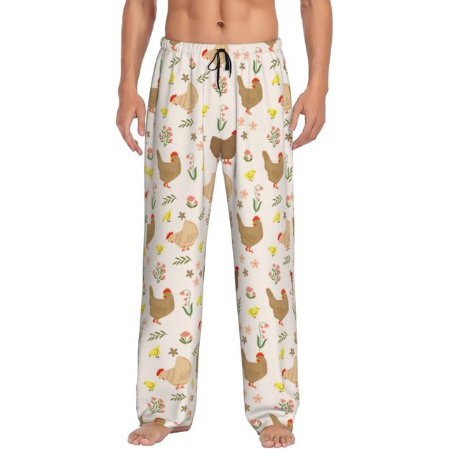 Fotbe Chicken Family Pantalones de Pijama para Hombre, Pantalones de Dormir, Pantalones de Casa con Cintura Ajustable y Bolsillos-X-Large