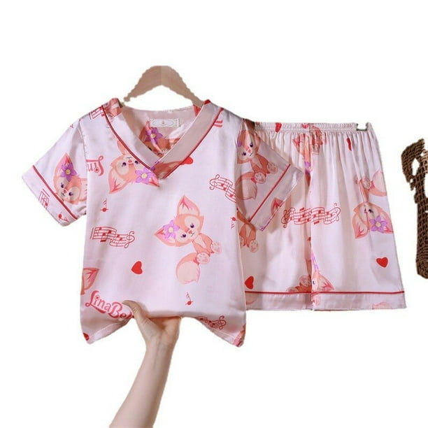 Mickey Mouse Winnie The Pooh Simulación Seda Pijamas para niños Verano Dibujos animados lindo Niño y niña Suelta Fina Seda de hielo Ropa para el hogar10 105-115cm Gao Jinjia LED