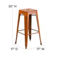 thumbnail image 2 of Commercial Grade 4 Pack 30" High Backless Distressed Orange Metal Indoor-Outdoor Barstool, 2 of 9