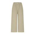 thumbnail image 4 of QATAINLAV Womens Wide Leg Linen Pants 2025 Summer Beach Flowy Palazzo Pants Casual Loose Lightweight Trousers with Pockets Khaki L Gifts for Mom, 4 of 9