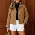 thumbnail image 6 of Women's Cropped Trench Jacket with Plaid Cuffs Button Front Lapel Collar Windbreaker, 6 of 8