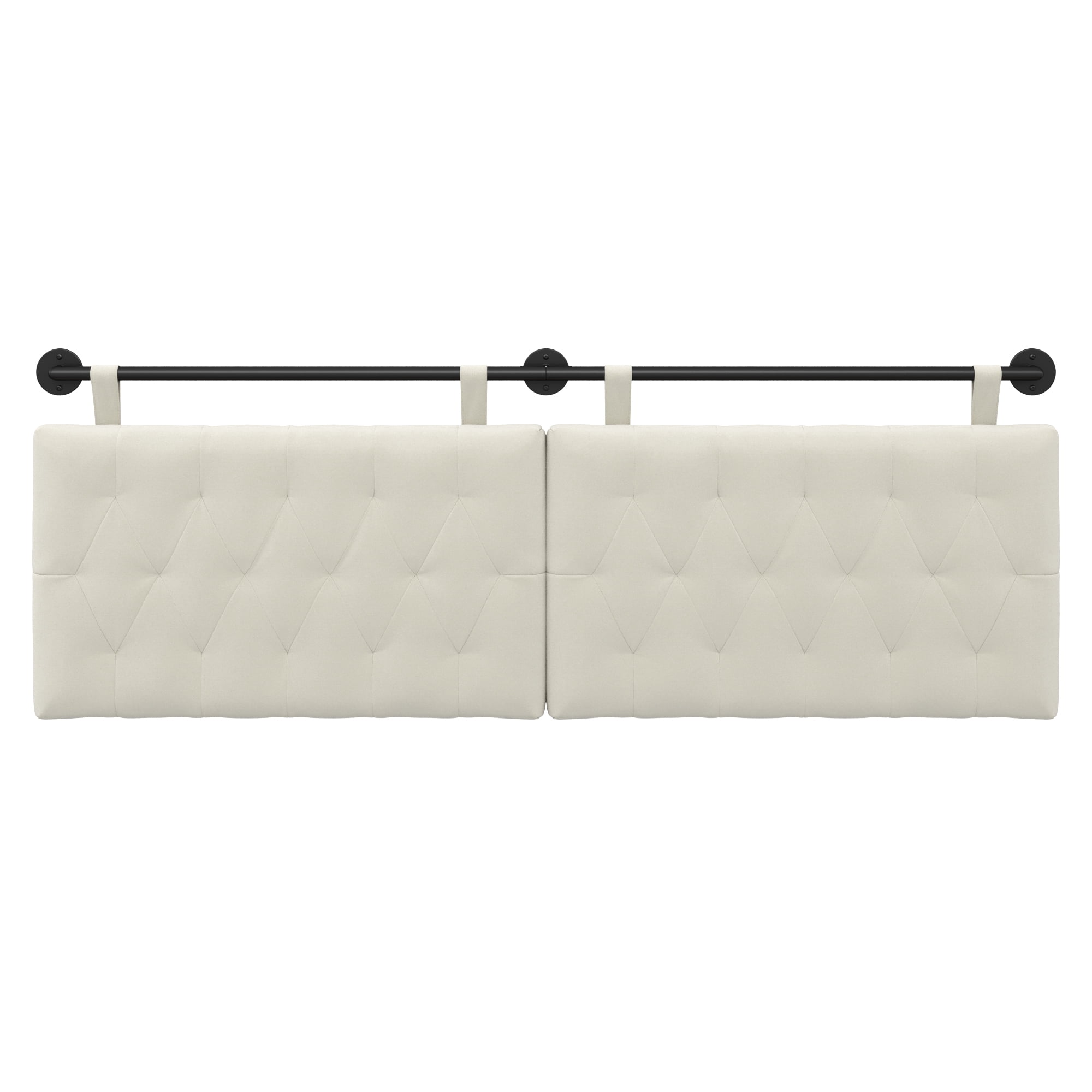 Nathan James Remi King Wall Mount White Button Tufted Headboard with Adjustable Straps and Black Metal Rail