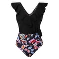 thumbnail image 4 of Womens Swimwear Women's Floral Swimsuits Cute Bathing Suit Ruffle V Neck Black L, 4 of 6