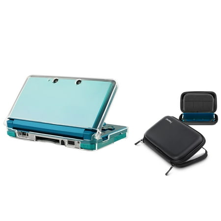 Insten Clear Crystal Shell Case + Black EVA Protective Case Bag Pouch For Nintendo 3DS N3DS (2-in-1 Accessory Bundle)