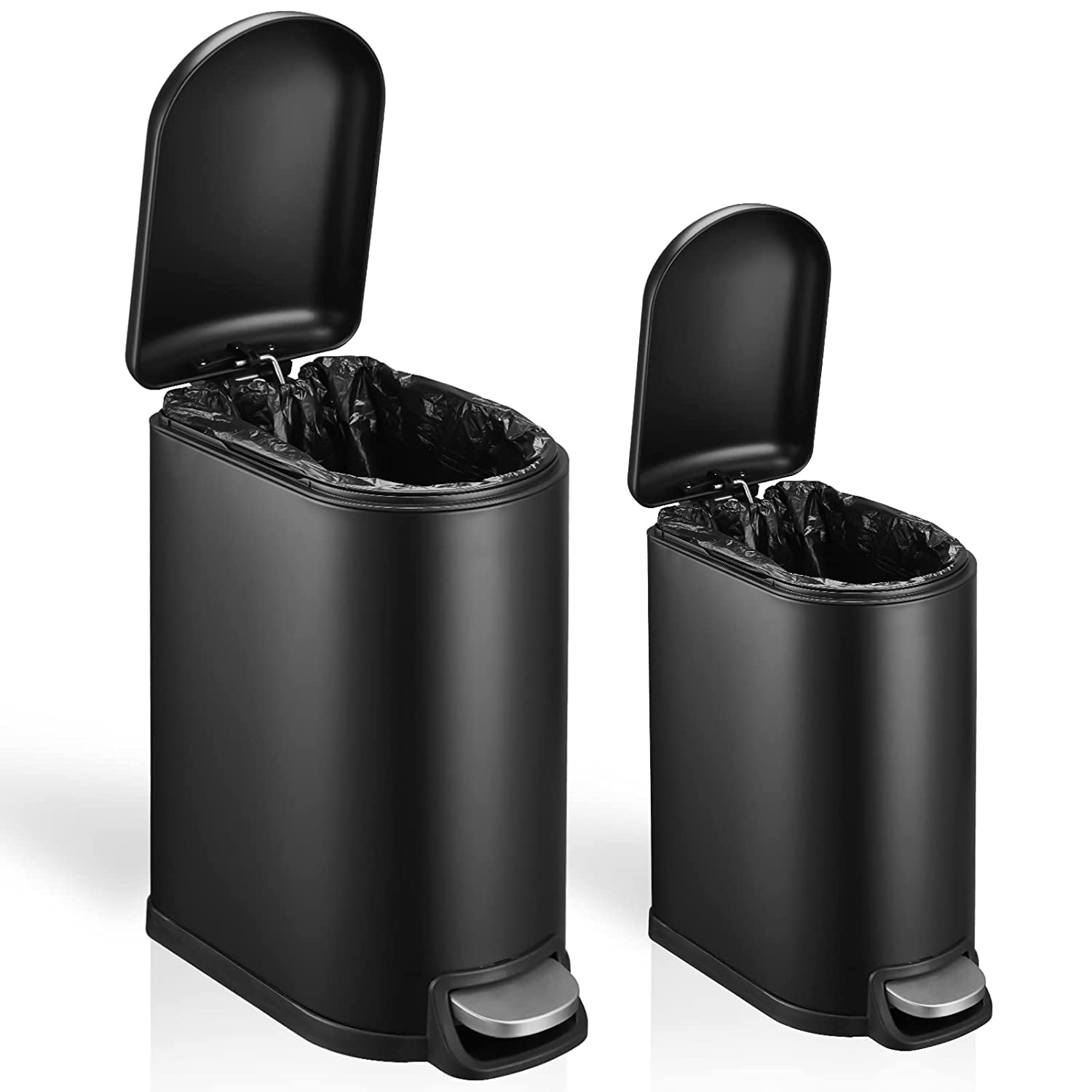 10.6 Gallon and 2.6 Gallon Black Trash Can Combo Set of 2, Small