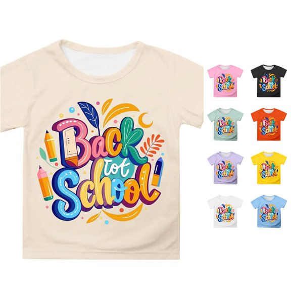HCYSFG Girls Back To School Top Back To School Graphic Print Short Sleeve Crew Neck T Shirt School Season Tee