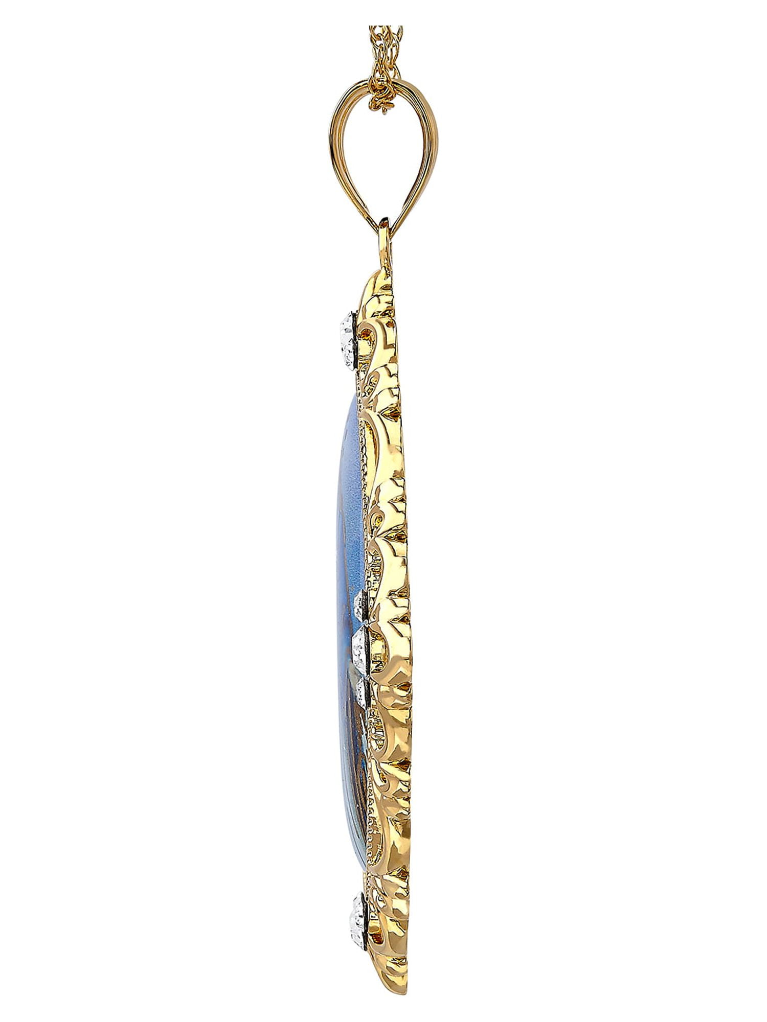 Brilliance Fine Jewelry Sterling Silver and 18K Gold Plated Virgin Mary with Crystal Pendant, 18" Necklace