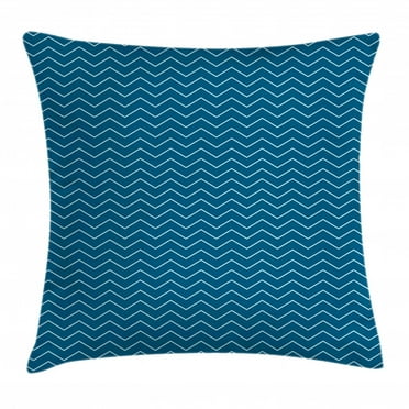 Navy Blue Throw Pillow Cushion Cover, Horizontal Zigzags Chevron Pattern in Dark and Light Colors Geometrical, Decorative Square Accent Pillow Case, 24 X 24 Inches, Dark Blue Baby Blue, by Ambesonne
