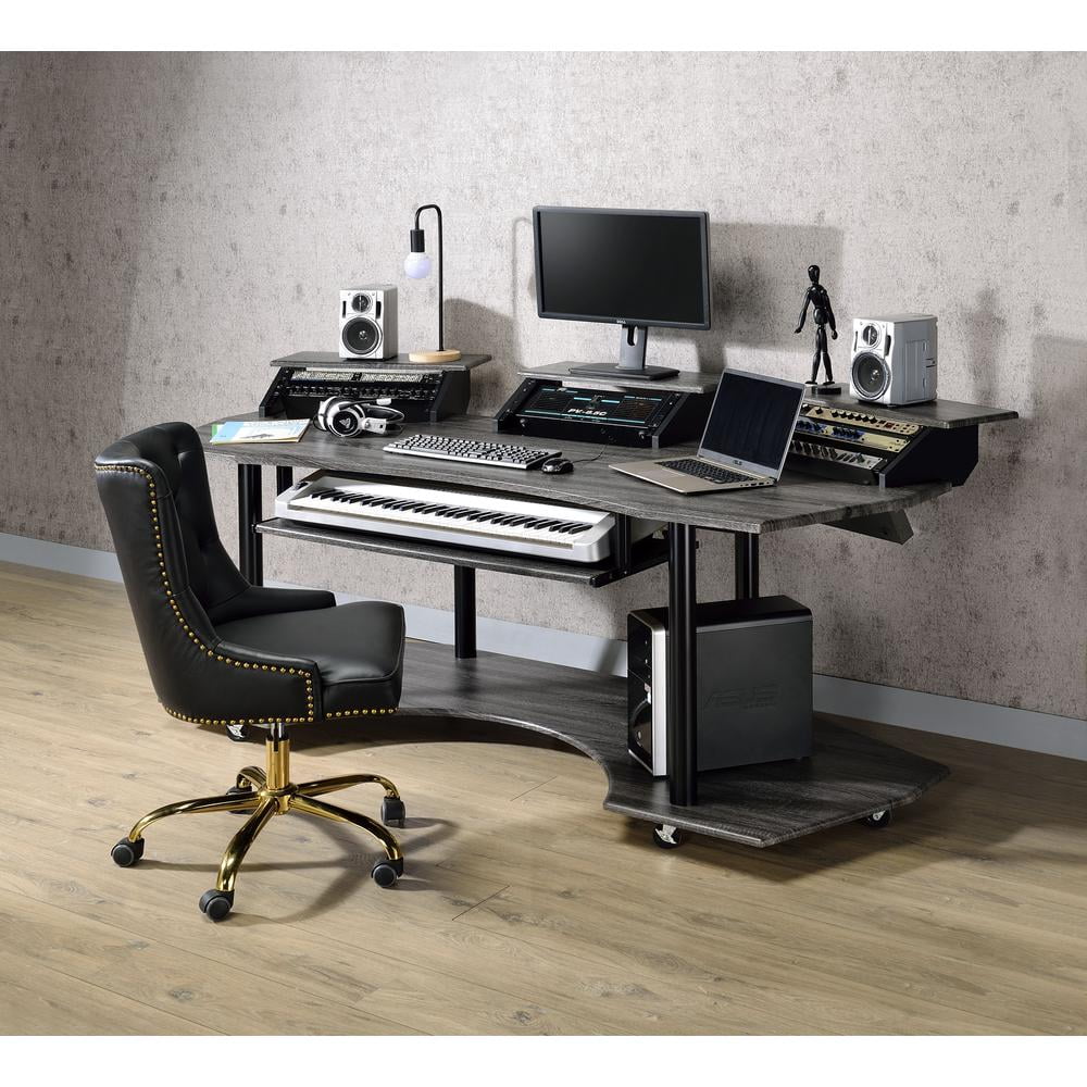 ACME Eleazar Wooden 4-Shelf Music Recording Studio Desk in Black Oak