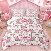 Castle Fairy Kawaii Floral Bowknot Girl 3 Pieces Queen Comforter Set,Dreamy Princess Ultra Soft Bedding Sets,Spring Garden Rose Bedding Comforter Set Breathable,Lightweight Room Decor,Reversible