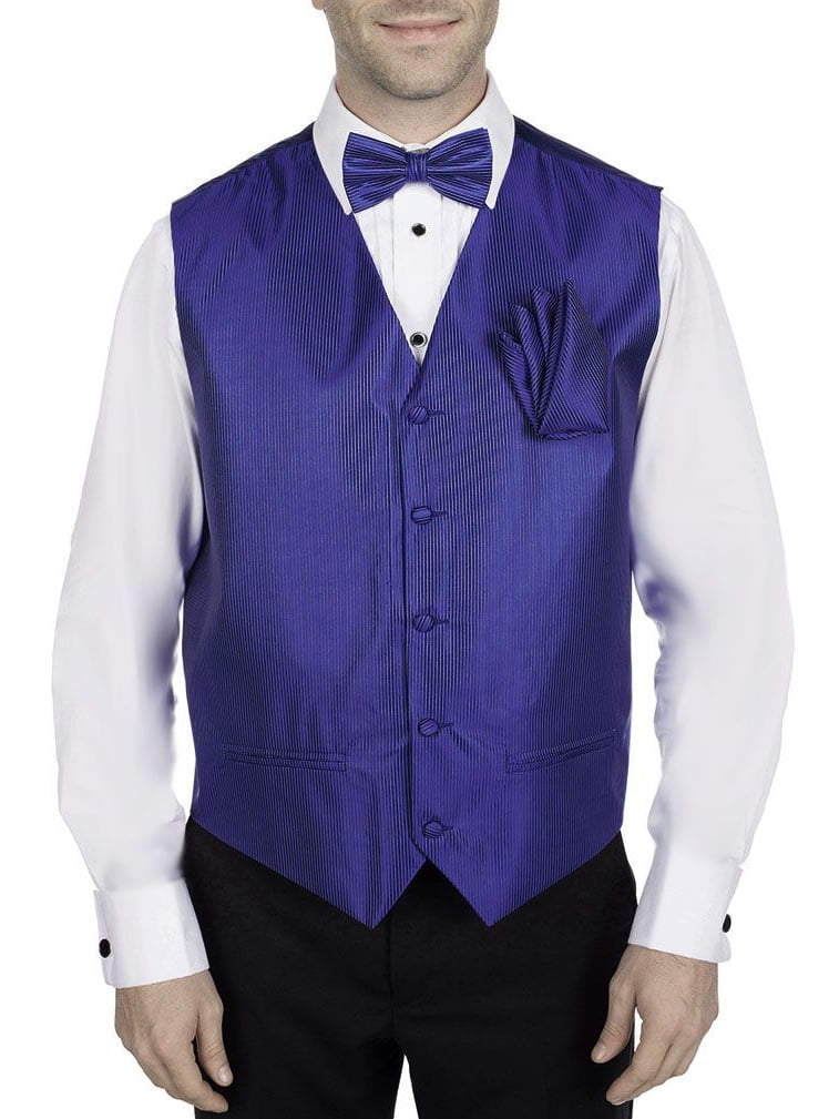 Men's Solid Fomal Vest, Bow Tie, & Hanky Royal Blue for Tuxedo and Suit