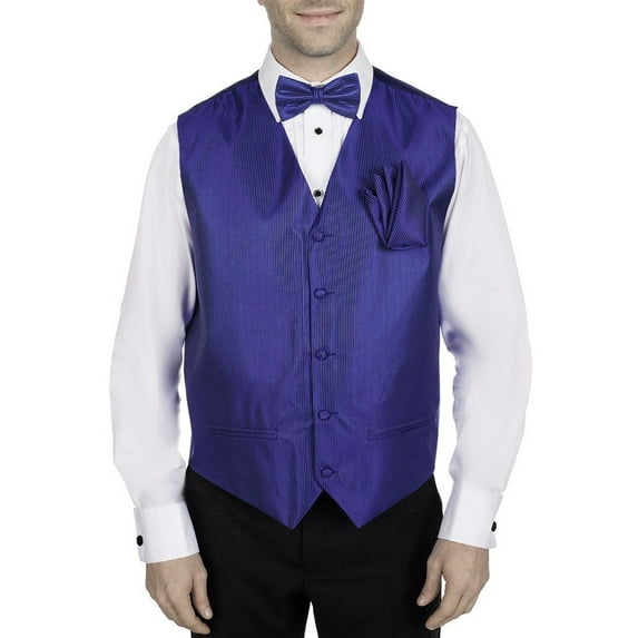 Men's Solid Fomal Vest, Bow Tie, & Hanky Royal Blue for Tuxedo and Suit
