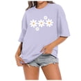 thumbnail image 3 of T Shirts for Women Short Sleeve Crewneck Floral Print Graphic Tee Summer Simple Drop Shoulder Breathable Casual Tops Light Purple XXXL, 3 of 5
