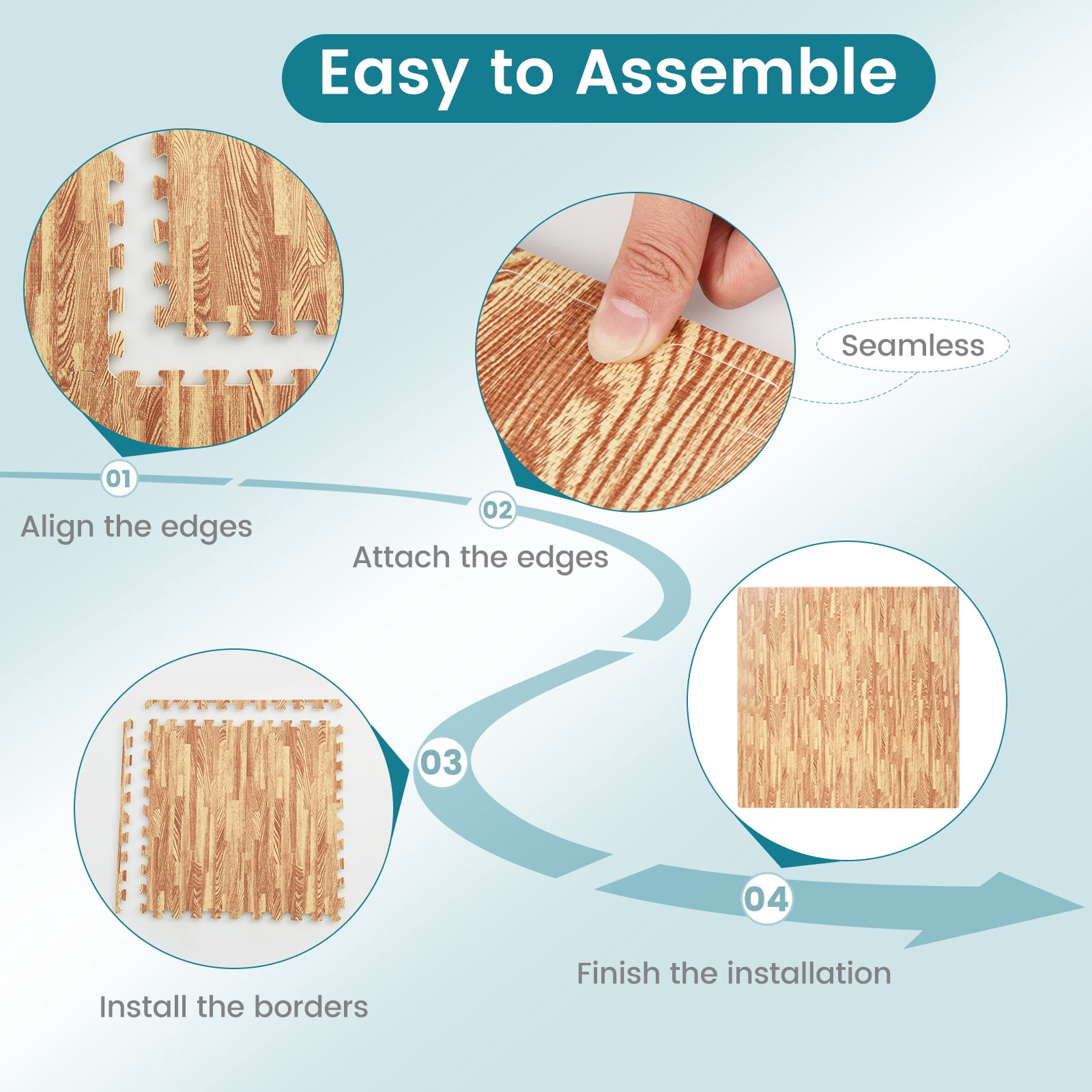 Gymax 25 Tiles Wood Grain EVA Foam Floor Mats Interlocking w/ Borders 24'' Natural