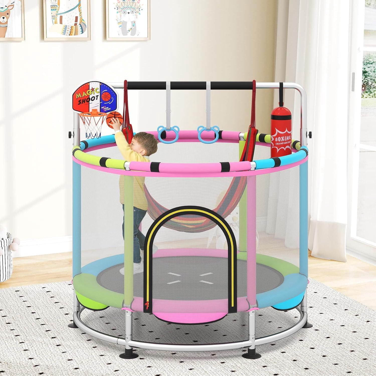 OLAKIDS 55" Trampoline for Kids Enclosure Net Heavy Duty for Boys Girls Outdoor Indoor
