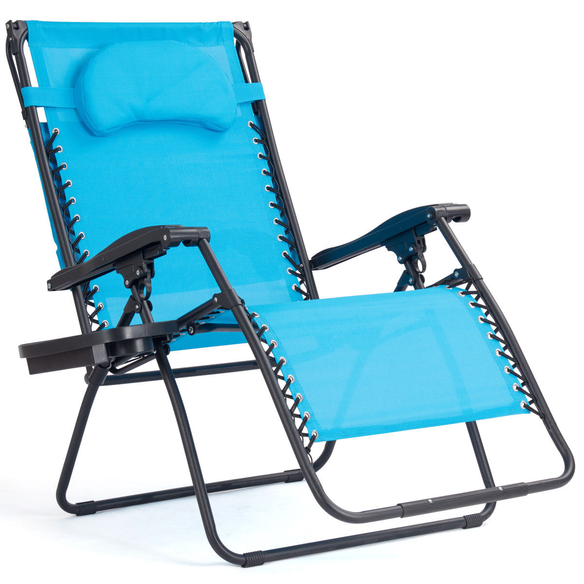 Gymax Folding Recliner Zero Gravity Lounge Chair W/ Shade Canopy Cup Holder Blue - image 4 of 10