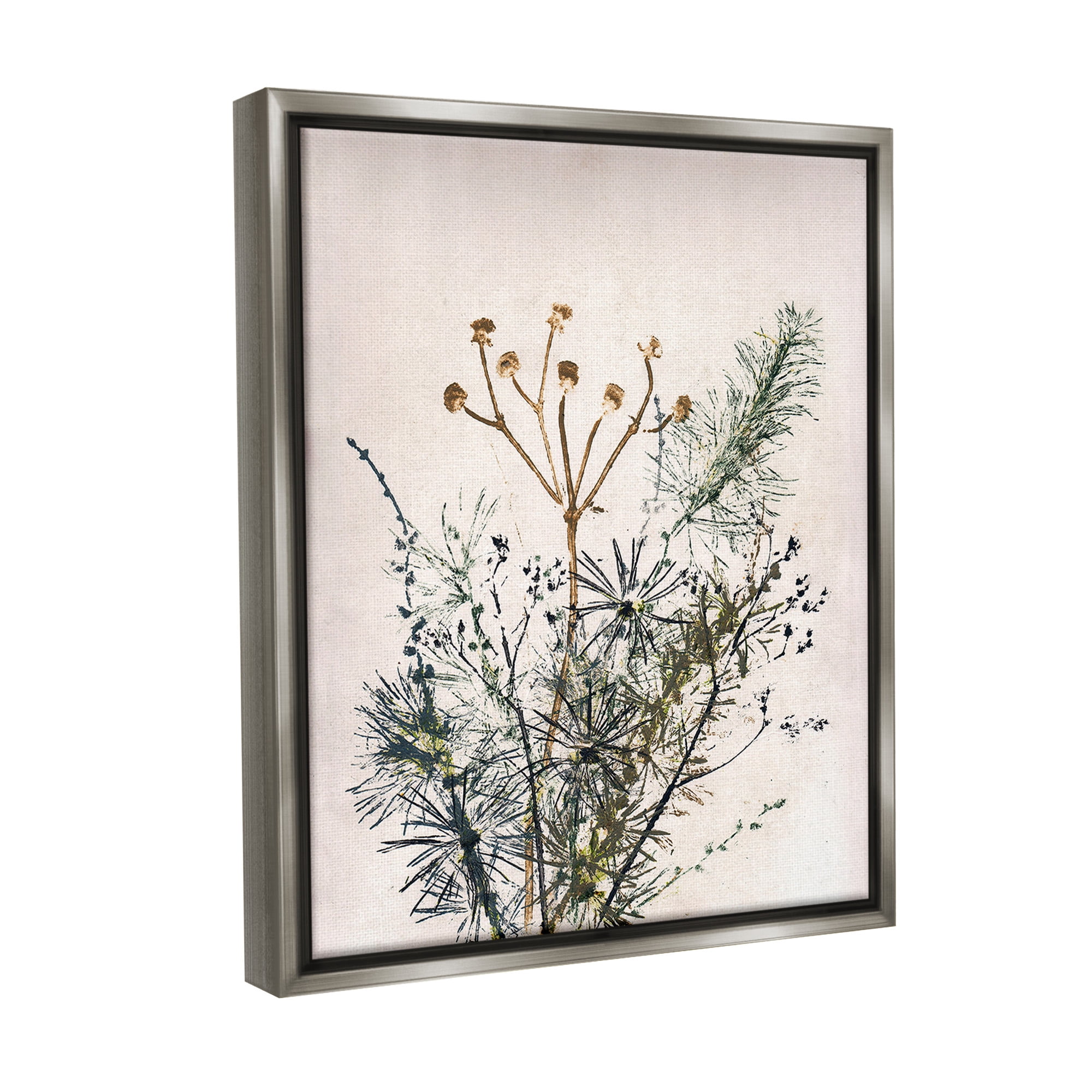 Stupell Industries Pine Needles Impression Botanical & Floral Painting Gray Floater Framed Canvas Art Print Wall Art, 17 x 21