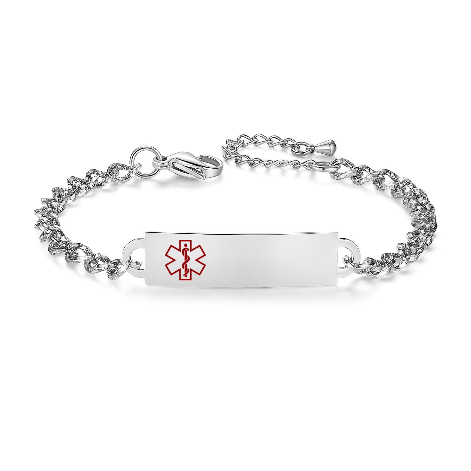 Many Pre-Engraved Conditions Medical Alert Stainless Rolo Bracelet with Tag Jewellery Bracelets ID & Medical Bracelets 
