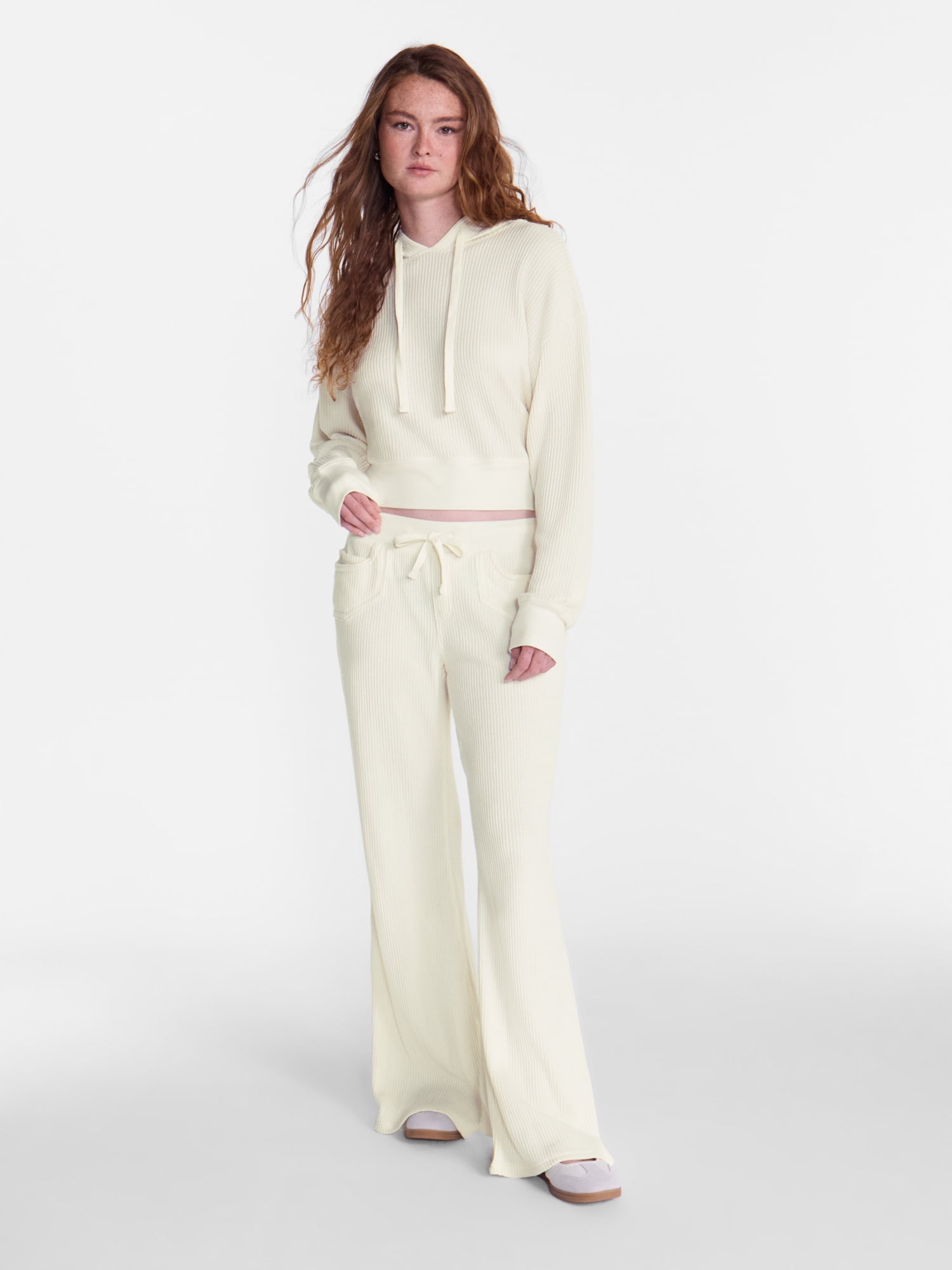 No Boundaries Waffle Knit Hoodie, Women's XXS-XXL