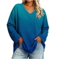 thumbnail image 2 of CLOISE Plus Size Tunic Tops Women Long Sleeve V Neck Casual Pullover Gradient Shirts Fall Loose Outfits Blue 4XL, 2 of 6