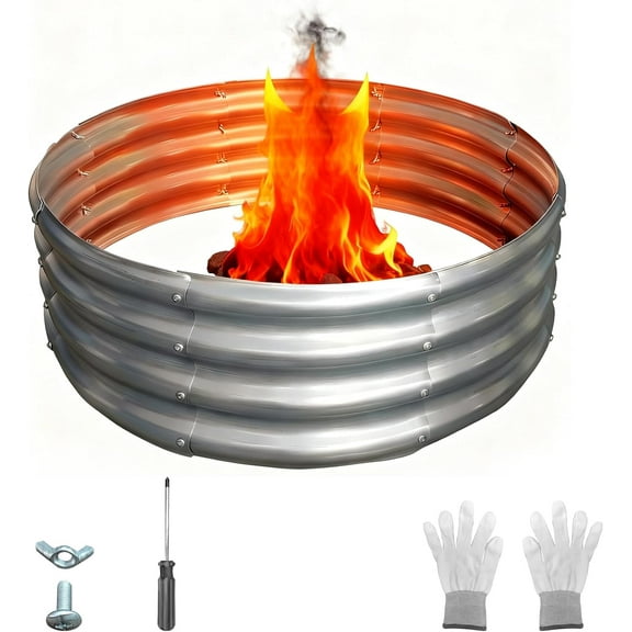 EVGTTI 36 Inch Outdoor Fire Pit Ring, Round Galvanized Steel Fire Pit For Backyard Planting Bed, Camping, Bonfire