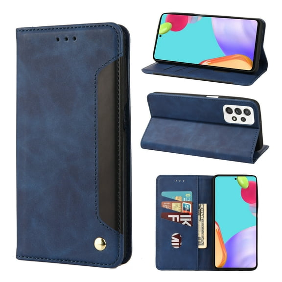 For Samsung Galaxy A53 5G Case Vintage PU Leather Wallet Case TPU Bumper [RFID Blocking Card Slots] [Hands-Free Kickstand] [Magnetic Closure] Shockproof Flip Folio Case,Blue