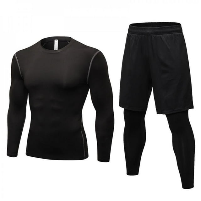 Men‘s 2 in 1 Compression Sportswear Suits Gym Tights Training Clothes Workout Jogging Sports Set Fitness Tracksuit Running Sets