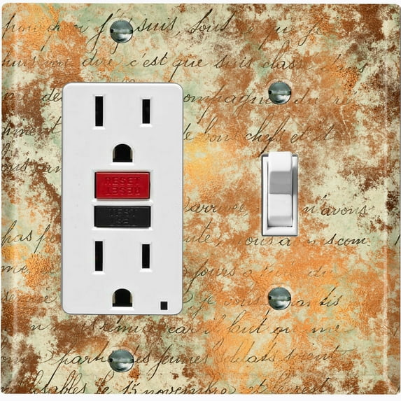Metal Light Switch Plate Outlet Cover (Letter Autumn Copper Leaves Damask LET017)
