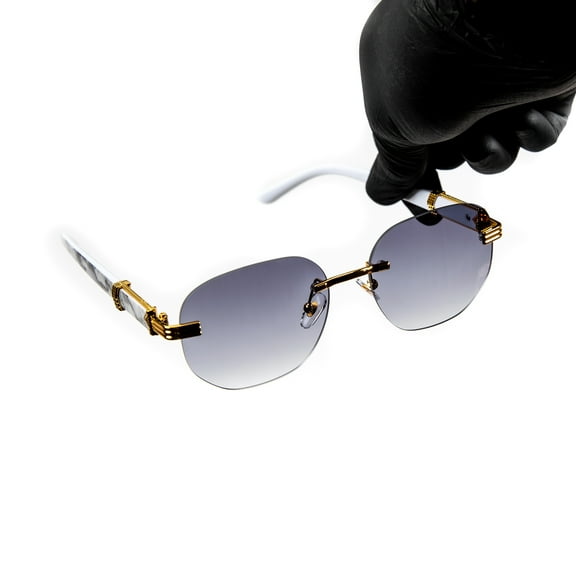 Men's Rimless Gold Frame Purple Gradient Tint Hip Hop Marble Arm Sunglasses​