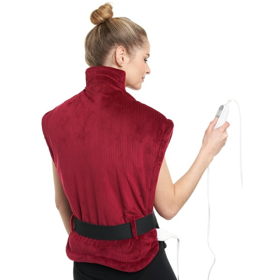 AllSettHealth Heating Pad for Neck Shoulders and Back Pain - 10 Temperature Settings for Heat Therapy with Auto Shut-Off - Detachable Led Controller - Plush Red Fabric with Weighted Beads- 35x27”
