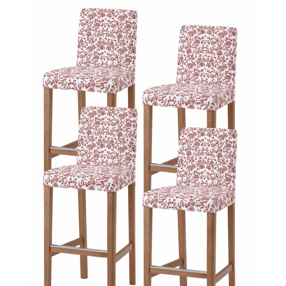 Red Boho Flower Bar Stool Covers Set of 4, Vintage Paisley Farmhouse Pattern Stretch Washable Bar Chair Covers with Backs, Removable Pub Counter Height Chair Cover for Kitchen Dining Room Cafe
