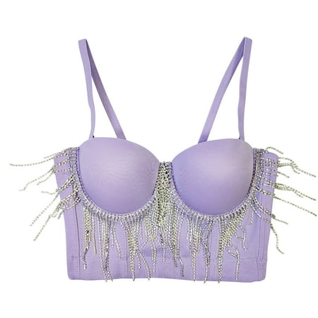 Women s Rhinestone Diamond Tank Top Bralette Color Beaded Sling Tube Tops Bustier Vest Crop Top Sexy Corset Bra