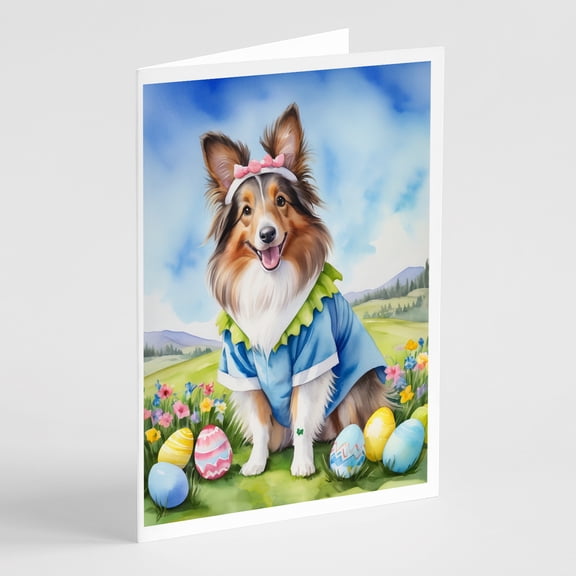 Sheltie Easter Egg Hunt Greeting Cards Pack of 8 7 in x 5 in