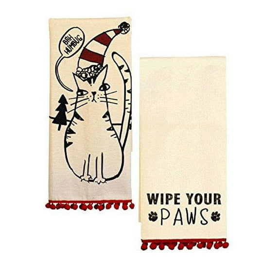 Christmas 'Cat Lover Wipe Your Paws' Decorative Dish Towel Set (2pc)