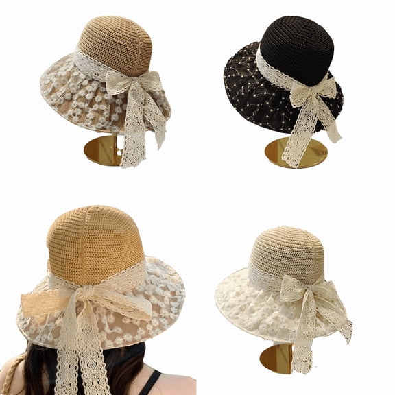 Yoyauz Women'S Sun Hat Soft Wide Brimmed Lace Beach Hat Upf 50 Women'S Foldable Summer Travel Straw Woven Sun Hat