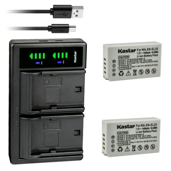 Kastar 2-Pack Battery and LTD2 USB Charger Compatible with Nikon EN-EL22 Battery MH-29 Charger, Nikon 1 J4 Digital Camera, Nikon 1J4 Digital Camera, Nikon 1 S2 Digital Camera, Nikon 1S2 Digital Camera