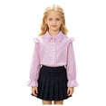 thumbnail image 3 of Povozer Back To School Clothes For Boys Girls Shirts Puff Long Sleeve Cute Lace Shirts For Elegant School Casual Button Down Blouse,Size 5-6 Years,Pink, 3 of 7