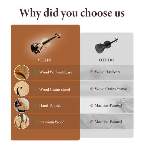 4/4 Full-Size Violin - Professional Sound Durable Tonewood Complete Accessories Unique Gift for Musicians Wood + Wood