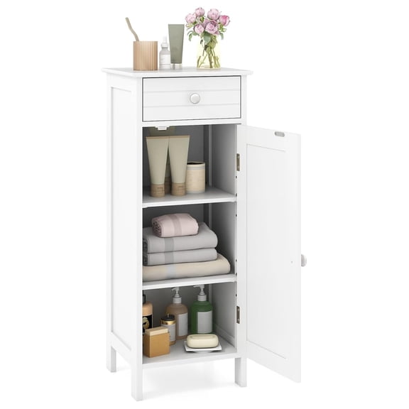 Floor Storage Cabinet, Multifunctional Bathroom Storage Cabinet with 2 Adjustable Shelves, Ideal for Bathroom, Living Room, 14 x 12 x 34.5 inches (White)