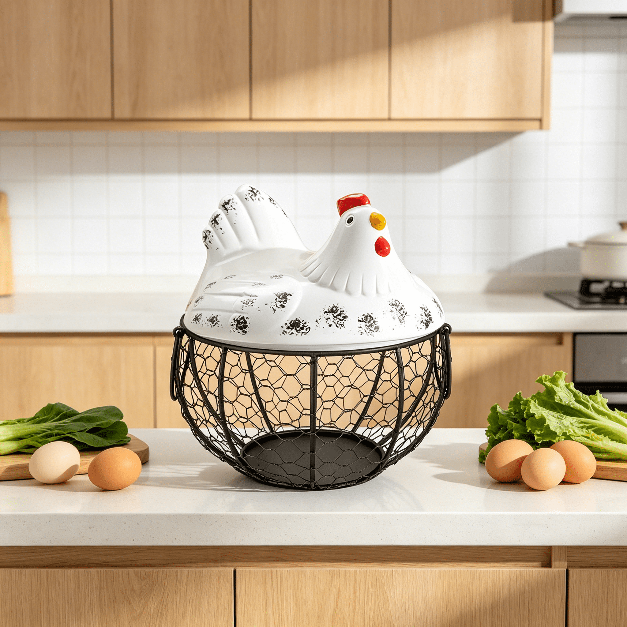 ACDANC 2026 New Organization and Storage Eggs Holder Basket Organizer Storage Ceramic Fruit Container Kitchen Hen Decor Storage Basket