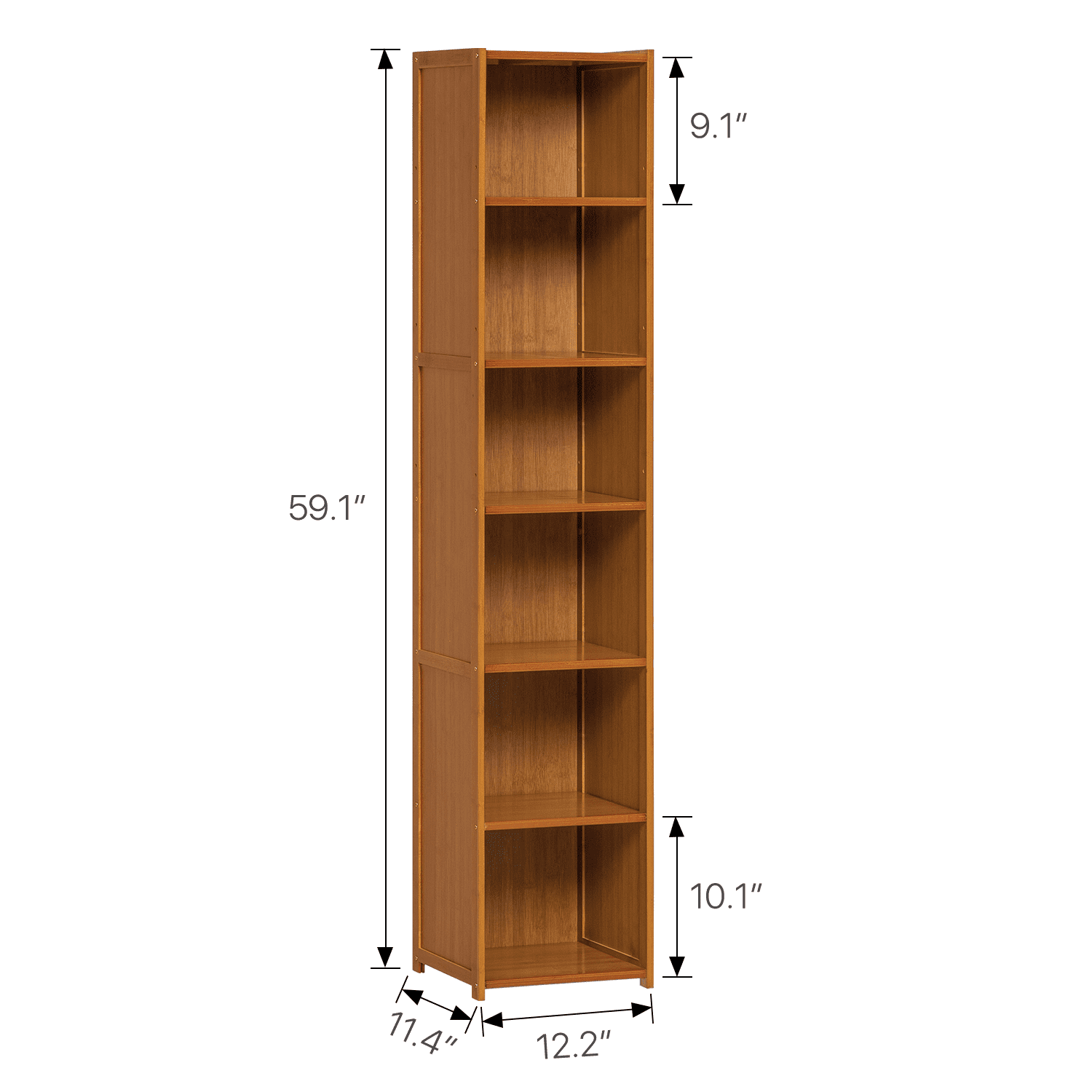 MoNiBloom Bamboo 6 Shelves Modern Bookcase, Free Standing Books Display Bookshelf, Brown, for Home